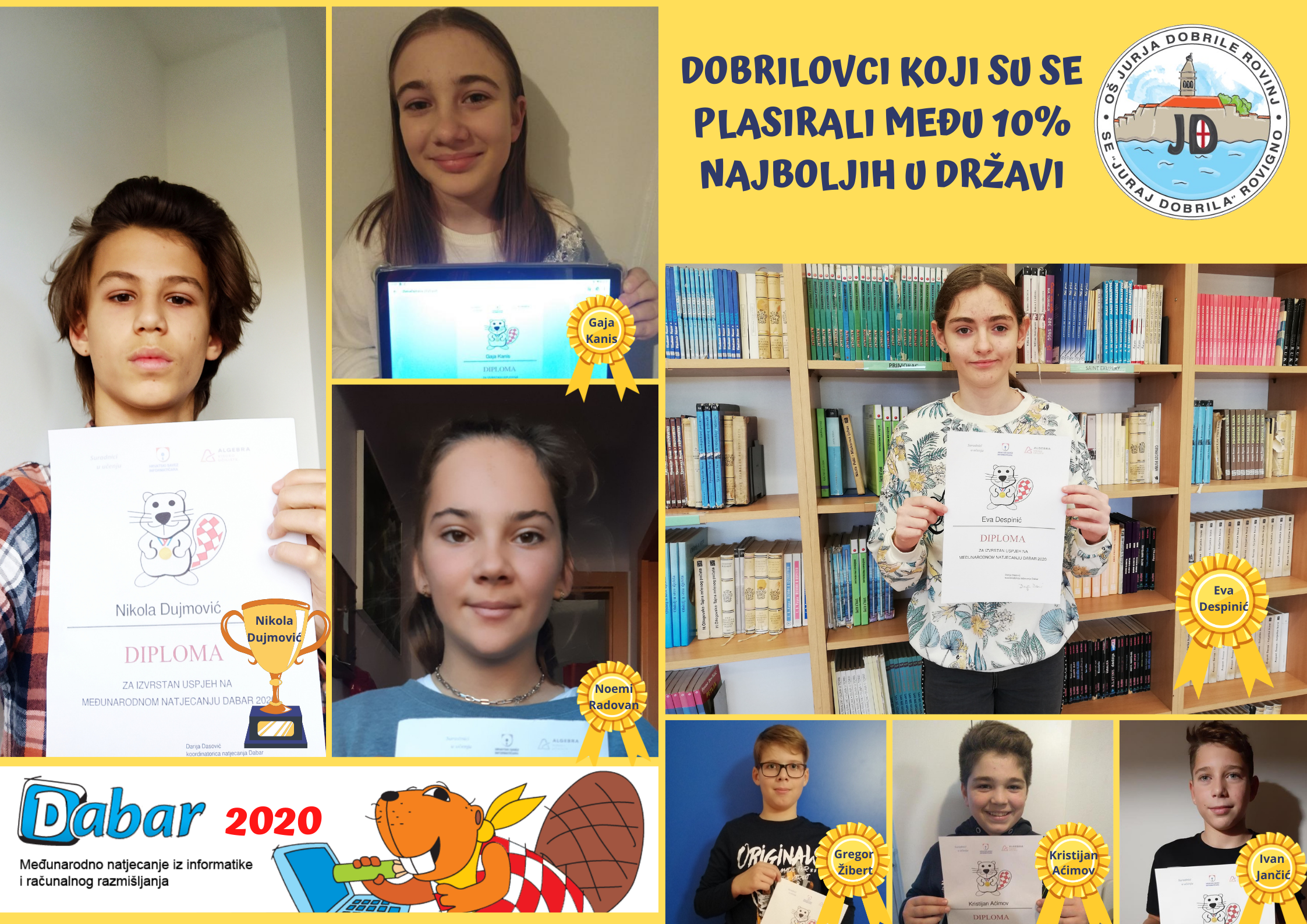 NIKOLA DUJMOVIĆ IZ ROVINJA TREĆI U DRŽAVI Učenici OŠ Jurja Dobrile sudjelovali na natjecanju Dabar 2020 